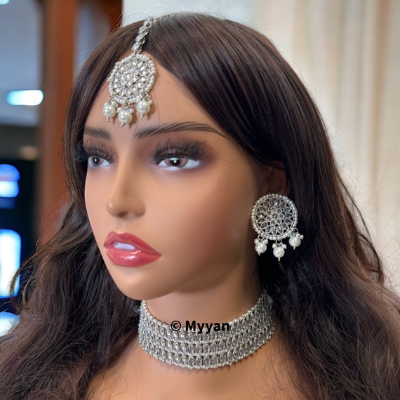 Set Gioielli Da Sposa Indiano Bollywood – Collana Girocollo In Ottone Placcato Con Pietre E Perline Artificiali
