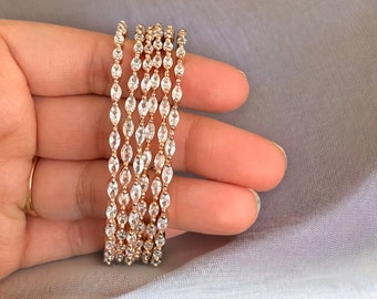 Rose Gold Cubic Zirconium Bangle Set: Indian Chuda Bangles, Set of 6