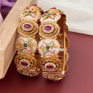 Antique gold Broad traditional kada/southindian temple jewelry/Gold meenakari bangle/Bridal kada/Wedding jewelry/ Indian ethnic jewelry