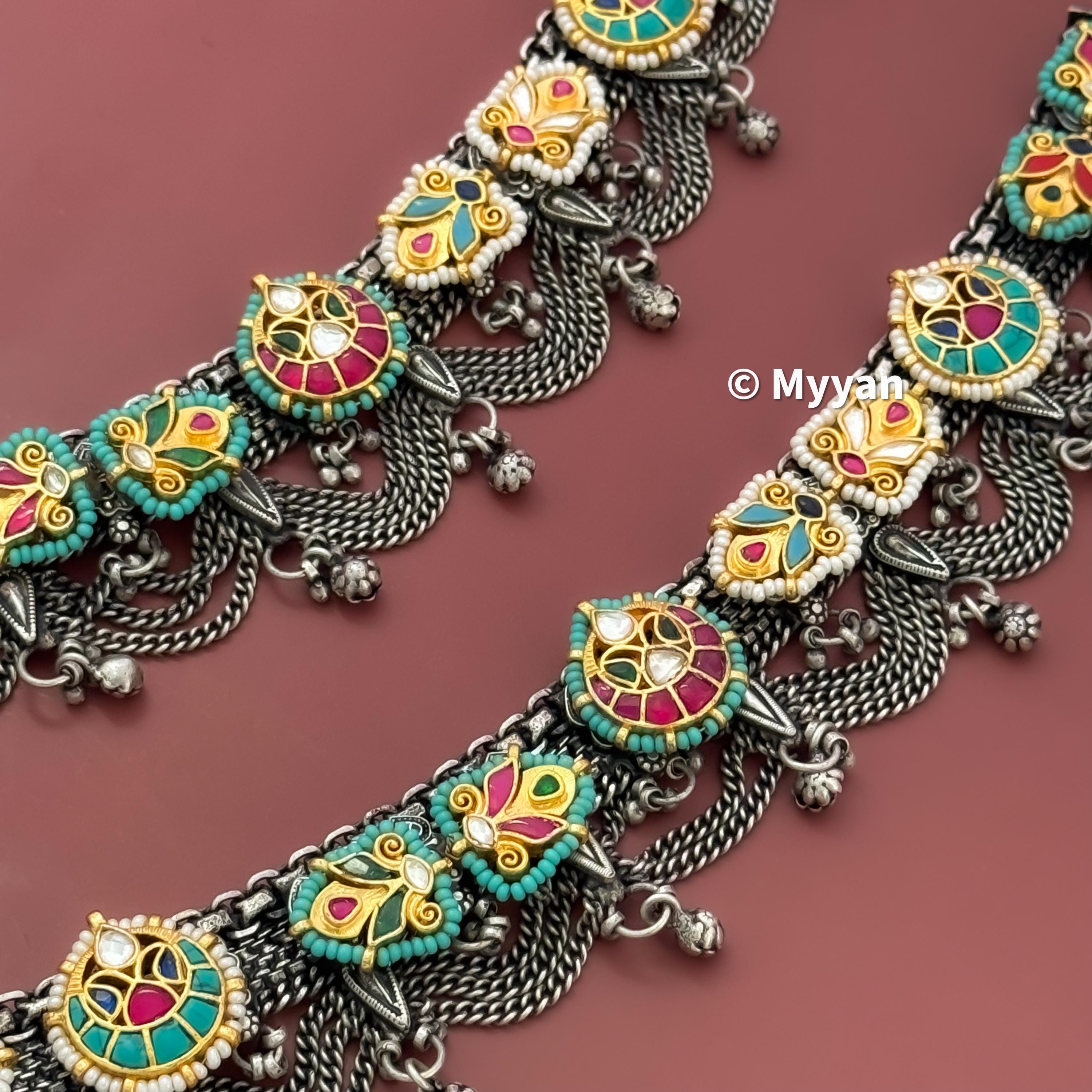 Premium Quality Oxidized Pachi Kundan Payal/oxidized Silver