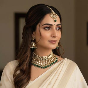 Kundan Choker and earring set-Ruby green delicate statement necklace
