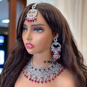 Conjunto de collar nupcial con polki invertido AD de alta calidad/conjunto de joyería nupcial de plata/joyería de boda india/joyería pakistaní/collar punjabi