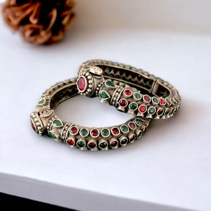 Antique finish Oxidized multicolor stone studded openable kada/Trendy oxidized silver kada bangle/Indian tribal jewelry/Navratri jewelry