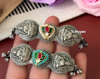Anillo de fusión de la diosa Laxmi / Anillo Kundan de plata alemana / Joyería festiva india / Joyería de templo / Joyería hecha a mano / Joyería navratri de última generación