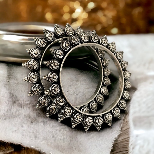 Indian oxidized trendy black finish bangle pair/Antique finish German silver bangles/Indian ethnic bangles/boho jewelry/Banjara jewelry