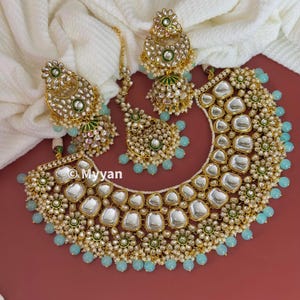 Premium quality kundan necklace/Heavy kundan bridal necklace with earring and mangtika/statement jewelry/ wedding jewelry/Desi wedding