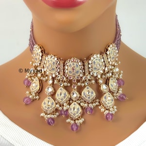 Lilac kundan choker necklace/Kundan meenakari necklace/Trendy high end jewelry/Indian choker/Kundan pearl necklace/Statement necklace