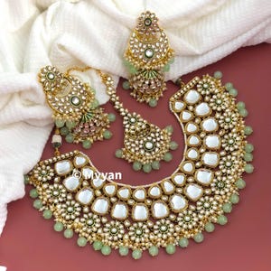 Premium quality kundan necklace/Heavy kundan bridal necklace with earring and mangtika/statement jewelry/ wedding jewelry/Desi wedding