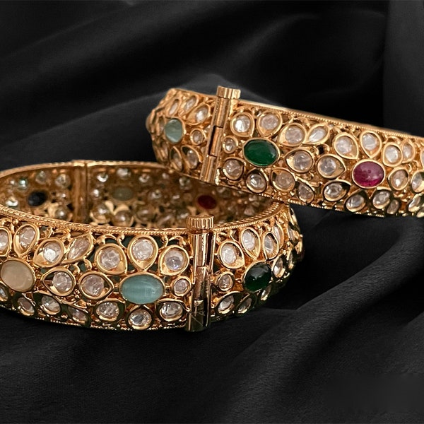 Tyani inspired polki Kundan kada bangle/Navaratna Jewelry/Kundan jewelry/Openable bangle/Gold polki kada/Indian wedding jewelry/Pakistani