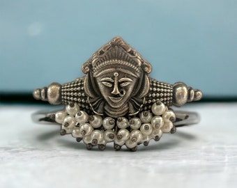 Goddess Durga oxidized finger ring/Beaded German silver black finish ring/Indian boho jewelry/Tribal jewelry/oxidized jewelry/Navratri