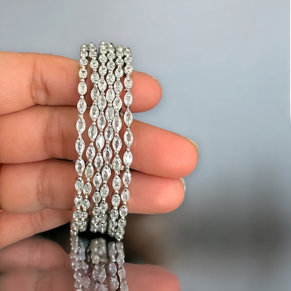 Silver Cubic zirconium bangles/American diamond bangles/Crystal bangles/Bollywood jewelry/Wedding jewelry/Indian bangles/Pakistani jewelry