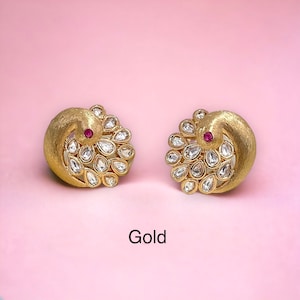 Golden Peacock stud earring/ Indian stud earring/ kundan studs/Kundan jewelry/Statement stud earring/Pakistani jewelry/Bollywood jewelry.