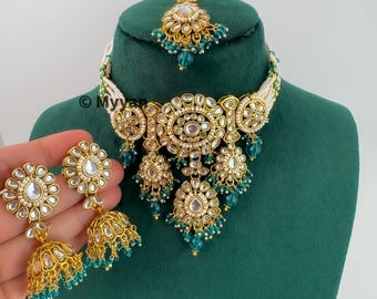Kundan Choker Necklace Set: Firozi Indian Wedding Jewelry
