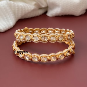 Premium quality polki diamond and pearl bangles/Uncut polki openable bangles/Gold polki bangles pair/Punjabi wedding jewelry/Indian jewelry