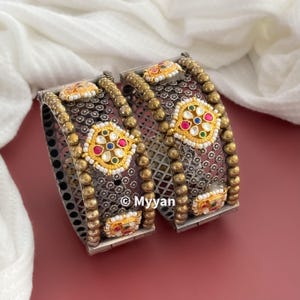 Traditional Rajasthani silver stud kada bangle/Oxidized kundan dual tone openable kada/Antique finish Handcrafted jewelry/Tribal jewelry