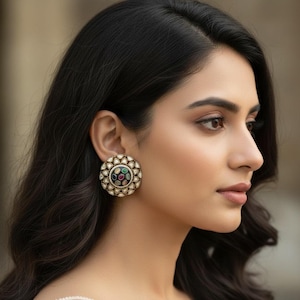 Multicolor Polki Studs- Victorian kundan Indian earrings
