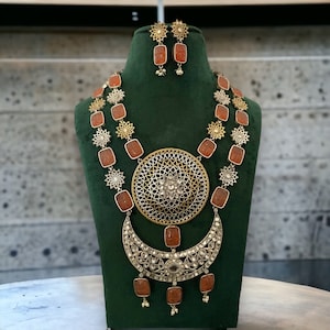 Tweekleurige lange geoxideerde ketting set/gebeeldhouwde steen dubbellaagse fusion ketting/designer zilveren ketting/Tribal ketting/Afghaanse sieraden/boho