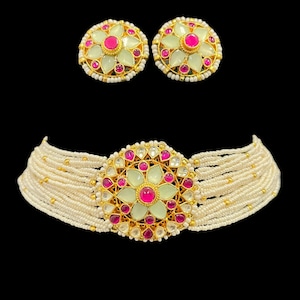 Pachi kundan choker necklace/Jadau necklace/Pink kundan necklace/Indian wedding jewelry/Pakistani jewelry/Punjabi jewelry/traditional/Ethnic