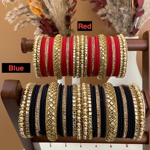 Indian bangle set/Mirror kada & pearl bangles/Bollywood style metal bangle set/Multicolor bangles/Bridal chuda/Bridesmaid jewelry/Pakistani