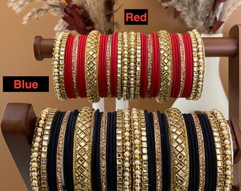 Indian bangle set/Mirror kada & pearl bangles/Bollywood style metal bangle set/Multicolor bangles/Bridal chuda/Bridesmaid jewelry/Pakistani