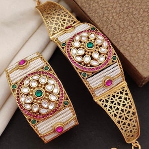 Pachi Kundan Kada/Kundan bracelet/Antique gold bracelet/Pearl Jadau jewelry/Rajasthani jewelry/Indian jewelry/Wedding Jewelry/Rajwadi bangle