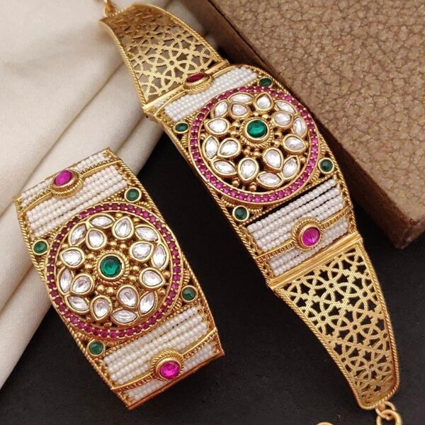 Gold Plated Jadau Kundan Bangles (One Pair) - MB224