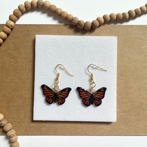 Butterfly Shrinky Dink Earrings- with 3D coating (Orange/Yellow, Clear, Blue/Yellow, Green/Purple, Purple/Blue, Pink/Orange, Custom)