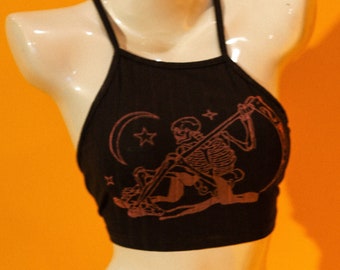 XS / Screen Printed Skull Tank / Backless : CrissCross Back