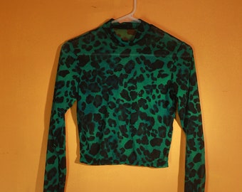 S_New Handmade Leopard Sheer Mock Collar Long Sleeve