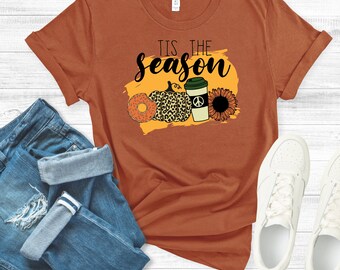 Tis the Season T-shirt, fall T-shirt, coffee T-shirt, pumpkin T-shirt, fall comfort, seasonal T-shirt, mom, holidays, seasons