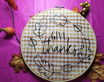 Give Thanks Leaf Wreath Fabric Hoop