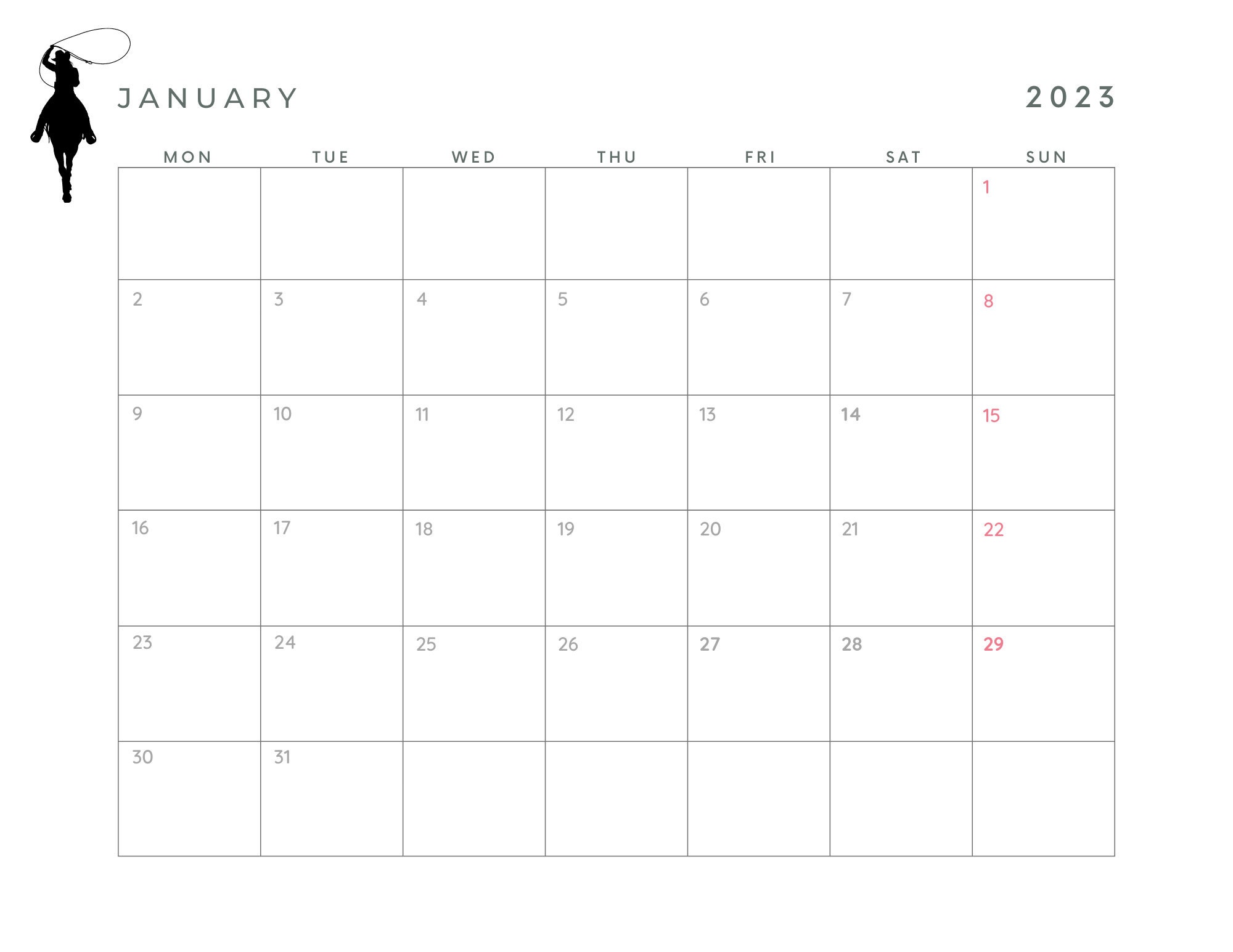 Western Digital Download Calendar/ Monthly Calendar/ Instant Etsy