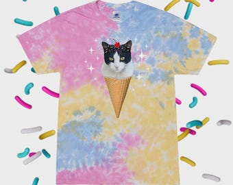 Tuxedo Cat Ice Cream - Tie Dye Men's/Unisex T-Shirt