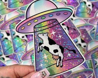 Cow Abduction - Glitter Vinyl Sticker