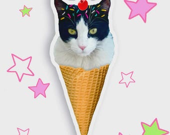 Tuxedo Cat Ice Cream Cone - Vinyl Sticker