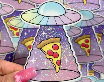 Pizza Abduction - Glitter Vinyl Sticker
