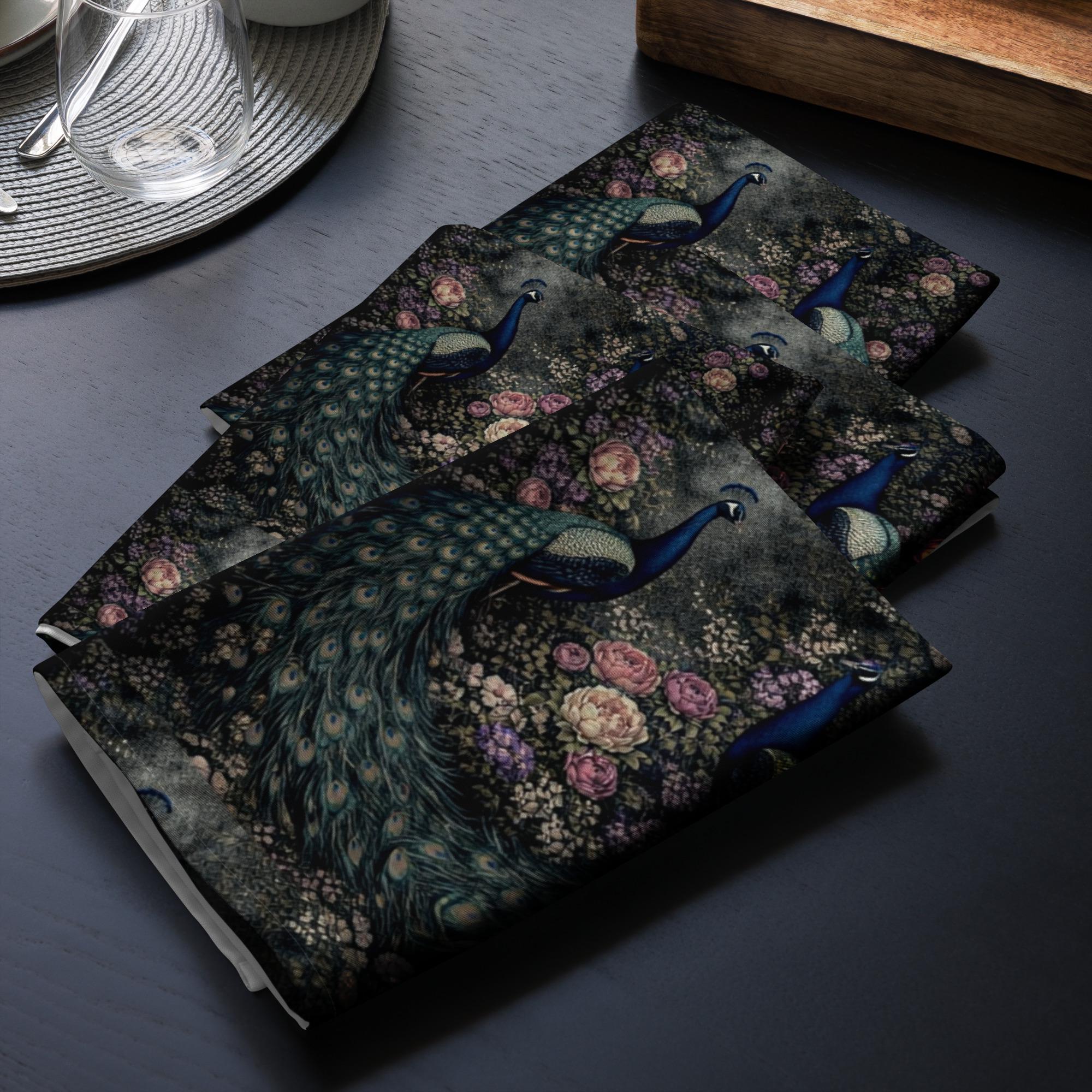 Dark Academia Peacock Floral Cloth Napkins, Moody Gothic Table Linens ...