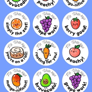 30枚のカスタムFRUIT PUN先生用ステッカー - 先生へのご褒美、カスタムステッカー、先生の名前入り