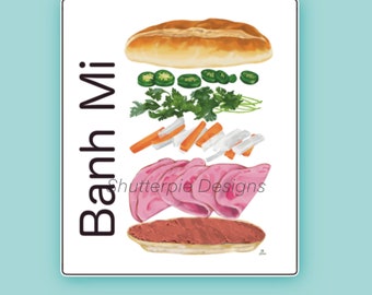 Realistic sandwich sticker - banh mi - food sticker - laptop sticker - vinyl decal