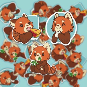 Kawaii manger ensemble d'autocollants de panda rouge - autocollant d'ordinateur portable - décalque de vinyle