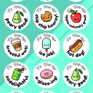 30x adesivos personalizados para professores "Somer More Food Pun" - Recompensas para professores, adesivos personalizados, personalizados com o nome do professor