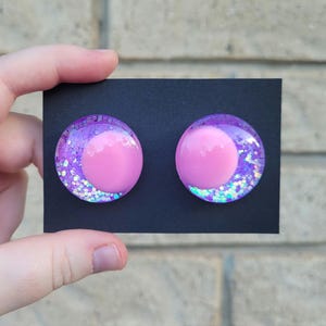 Ojos de seguridad pintados a mano - Hubba Bubba / Ojos de manualidades con purpurina para amigurumi / Pupila rosa de 30 mm