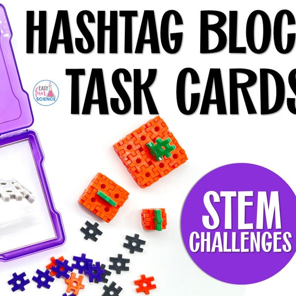 Hashtag Block Task Cards Fall - Fun STEM Challenges for Halloween and Thanksgiving