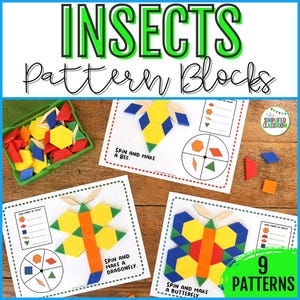 Insect Pattern Blocks, Pattern Block Templates, Pattern Block Puzzles, Pattern Block Task Cards, Pattern Block Mats, Tangram Puzzles