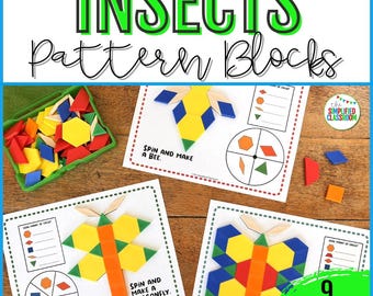 Insect Pattern Blocks, Pattern Block Templates, Pattern Block Puzzles, Pattern Block Task Cards, Pattern Block Mats, Tangram Puzzles