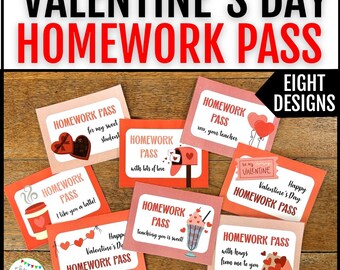 Valentines Day Gift Students Valentines Day Gift from Teacher to Student Homework Pass Valentine No Homework Passes