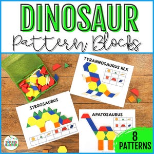 Dinosaur Pattern Block Mats, Dinosaur Pattern Block Templates, Dinosaur Tangram Puzzles, Printable Tangrams, Dinosaur Math Activities