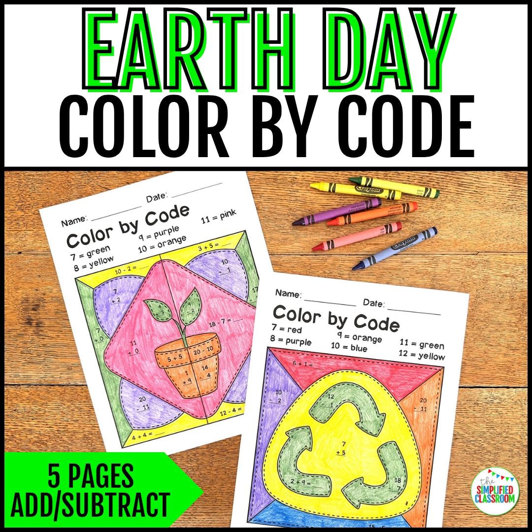 Color by Code, Color by Code Math Worksheets, Earth Day Activities for ...