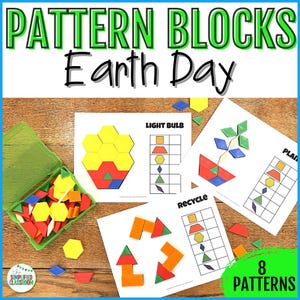 Earth Day Pattern Blocks, Earth Day Tangrams, Pattern Block Templates, Tangram Activities, Earth Day Centers, Pattern Block Task Cards Mats