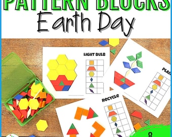 Earth Day Pattern Blocks, Earth Day Tangrams, Pattern Block Templates, Tangram Activities, Earth Day Centers, Pattern Block Task Cards Mats